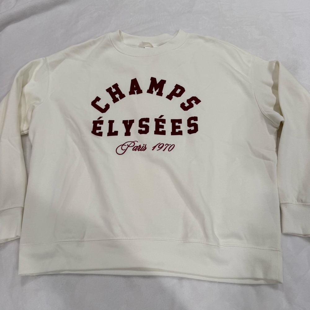 H&M Cream Sweater with Red Text